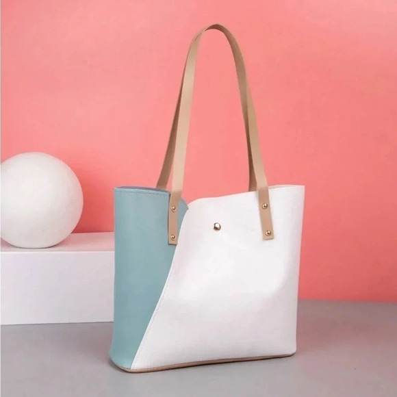 ⚠️Clearance White And Blue Color Block Shoulder Tote Bag - Picture 6 of 6